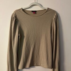 Vince Camuto Ribbed Taupe Long Sleeve Top